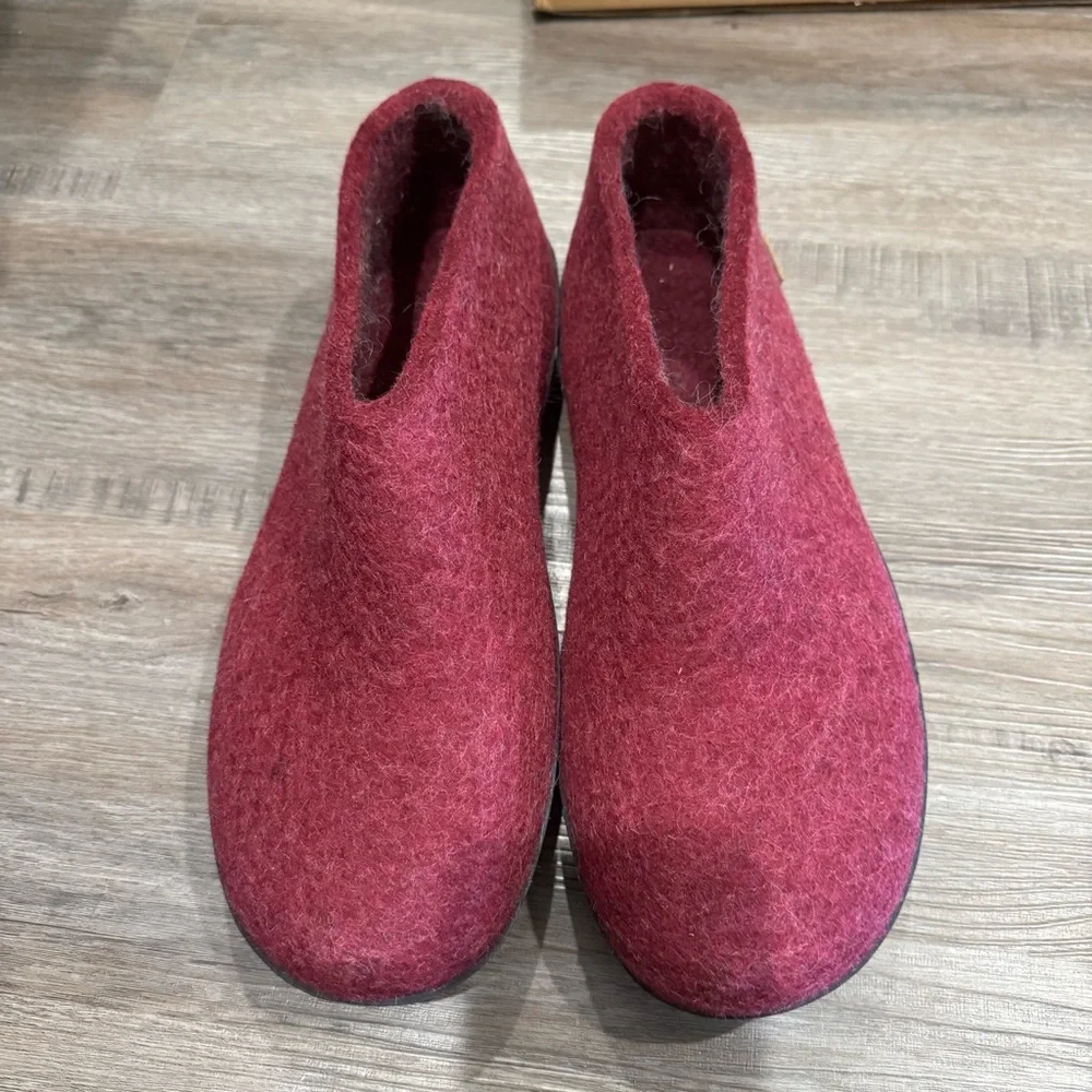 Glerups Cranberry Wool Black Rubber Slip On Slippers